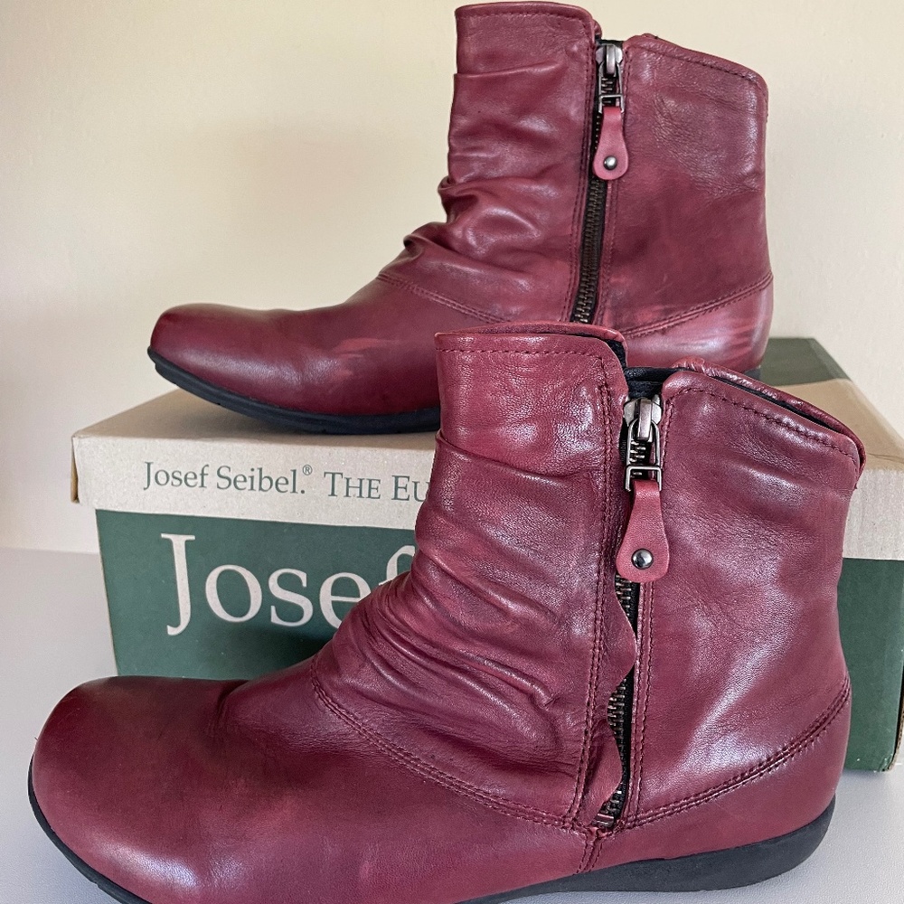 Josef Seibel Faye/Naly Wine Leather Ankle Boots w/Zippers, Women's EU 40/ US 9